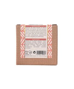 festes Shampoostück in Verpackung aus Pappe, plastikfrei, von Puremetics, Protein Mandelmilch, veganm, Rückseite