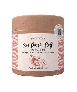 3 in 1 Dusch-Fluff Mandelmilch, Duschgel, Peeling und Bodylotion in Einem, Vorderseite