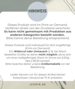 Dieses Produkt wird im Print-on-Demand-Verfahren direkt von der Druckerei verschickt. Es kann nicht gemeinsam mit Produkten aus anderen Kategorien bestellt werden. Bitte trenne deine Bestellung entsprechend. Kein Umtausch und Rückgabe.