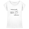 Weißes Damen T-Shirt mit schwarzem Katzen-Print und Statement-Spruch, Long Fit mit überschnittenen Ärmeln