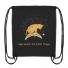 Schwarzer Organic Turnbeutel mit Katzenmotiv und Schriftzug „appreciate the little things“