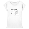 Schwarzes Katzenmotiv mit Text „looking for trouble and if I can not find it, I will create it“ auf weißem Damen T-Shirt, Leodin Shop