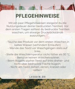 Pflegehinweis und Waschanleitung für Print on Demand Produkte bei Leodin
