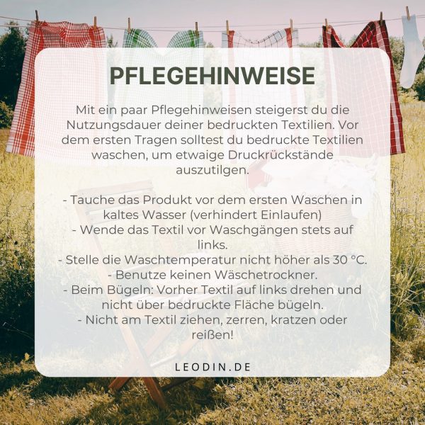 Pflegehinweis und Waschanleitung für Print on Demand Produkte bei Leodin