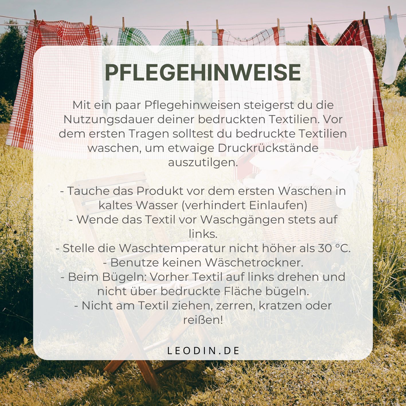 Pflegehinweis und Waschanleitung für Print on Demand Produkte bei Leodin