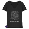 Schwarzes Damen V-Ausschnitt T-Shirt mit weißem Katzenprint und Schriftzug „I was crazy before all the cats“