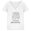 Weißes Damen V-Neck T-Shirt mit Katzenmotiv und Schriftzug „I was crazy before all the cats“