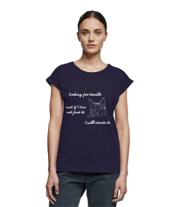 Damen T-Shirt Katzen „trouble“ in Navy mit weißem Print, moderne extended shoulders Passform
