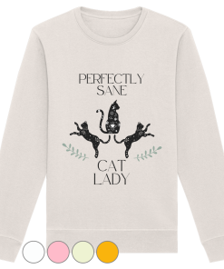 naturweisses Cat Lady Sweatshirt Damen mit stylishem Katzenmotiv und Schriftzug