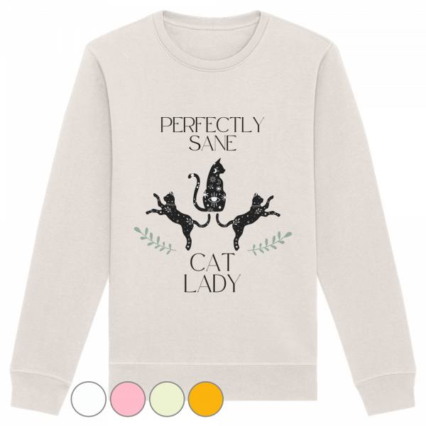 naturweisses Cat Lady Sweatshirt Damen mit stylishem Katzenmotiv und Schriftzug