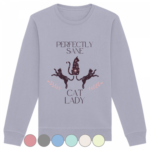 graublaues Cat Lady Sweatshirt Damen mit lustigem Katzenmotiv und Schriftzug