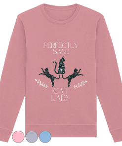 Rosa Cat Lady Sweatshirt Damen mit minimalistischem Katzenmotiv und Schriftzug