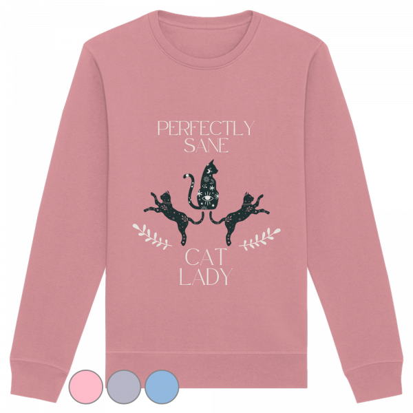 Rosa Cat Lady Sweatshirt Damen mit minimalistischem Katzenmotiv und Schriftzug