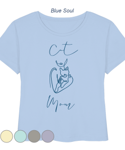 Blue Soul Damen Bio T-Shirt mit Cat Mom Katzenmotiv in Dark Azur