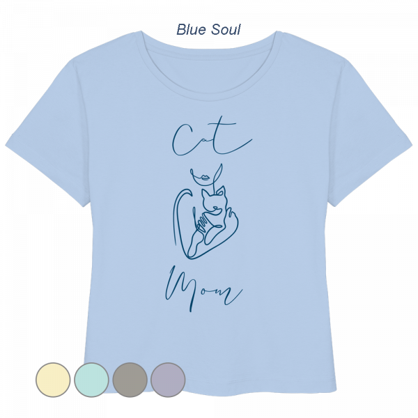 Blue Soul Damen Bio T-Shirt mit Cat Mom Katzenmotiv in Dark Azur