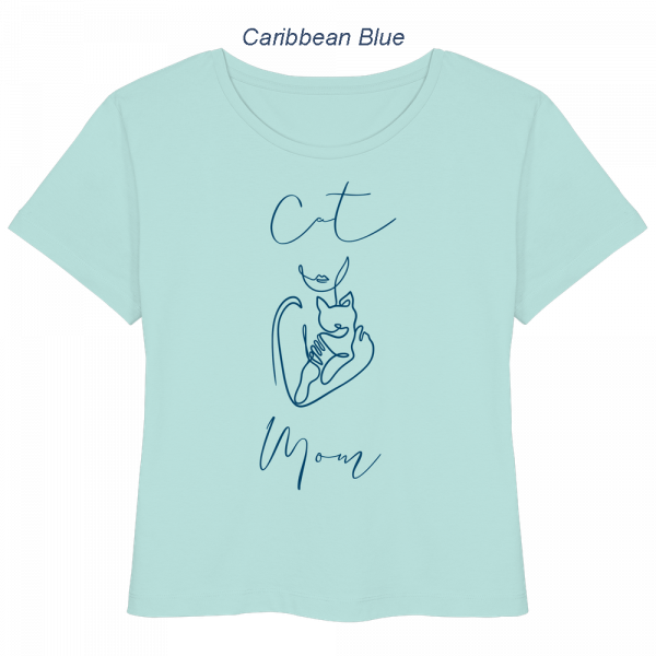 Caribbean Blue Damen Bio T-Shirt mit Cat Mom Katzenmotiv in Dark Azur