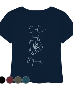 Dunkelblaues Cat Mom Damen Shirt mit stilvollem Katzenmotiv wird von Model getragen