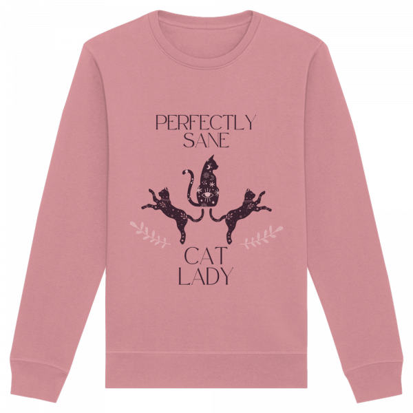 graublaues Cat Lady Sweatshirt Damen mit lustigem Katzenmotiv und Schriftzug