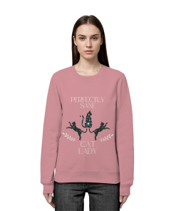 Frau trägt rosa Cat Lady Sweatshirt Damen mit stilvollem Katzenprint