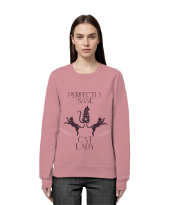 Frau trägt rosa Cat Lady Sweatshirt Damen mit minimalistischem Katzenprint