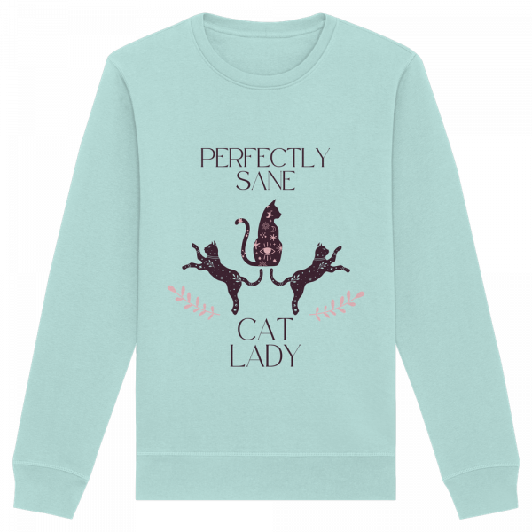 türkises Cat Lady Sweatshirt Damen mit lustigem Katzenmotiv und Schriftzug