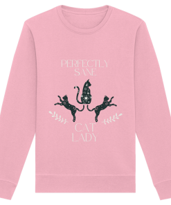 pink Cat Lady Sweatshirt Damen mit minimalistischem Katzenmotiv und Schriftzug