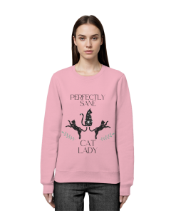 Frau trägt rosa Cat Lady Sweatshirt Damen mit stylishem Katzenprint