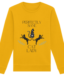 goldgelbes Cat Lady Sweatshirt Damen mit stylishem Katzenmotiv und Schriftzug