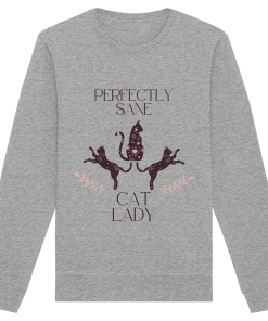grau melliertes Cat Lady Sweatshirt Damen mit lustigem Katzenmotiv und Schriftzug
