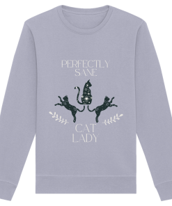 Graublaues Cat Lady Sweatshirt Damen mit minimalistischem Katzenmotiv und Schriftzug