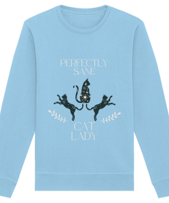 Himmelblaues Cat Lady Sweatshirt Damen mit minimalistischem Katzenmotiv und Schriftzug