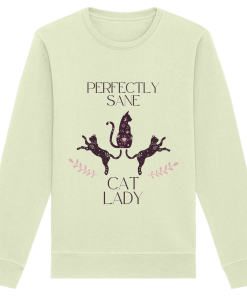 gelbgrünes Cat Lady Sweatshirt Damen mit lustigem Katzenmotiv und Schriftzug