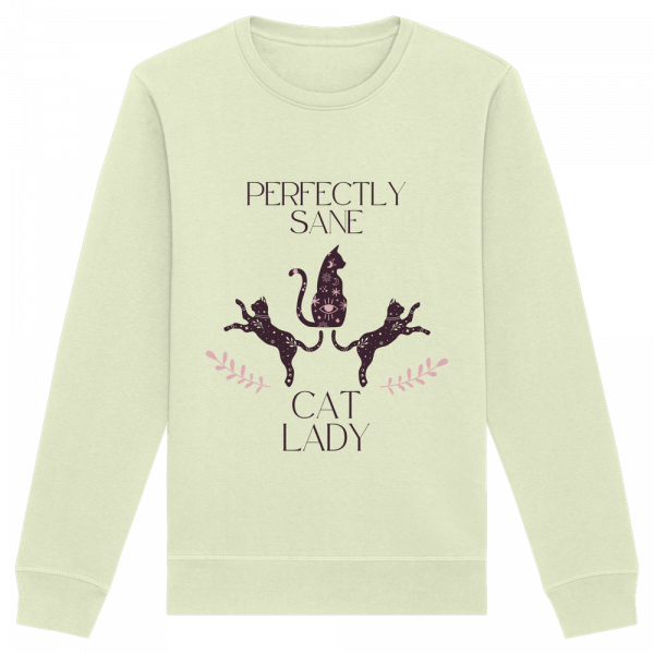 gelbgrünes Cat Lady Sweatshirt Damen mit lustigem Katzenmotiv und Schriftzug