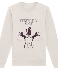 Vintage weisses Cat Lady Sweatshirt Damen mit lustigem Katzenmotiv und Schriftzug