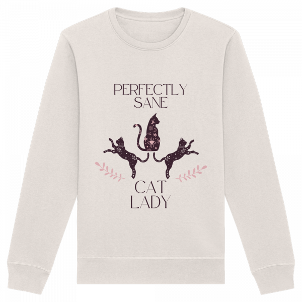 Vintage weisses Cat Lady Sweatshirt Damen mit lustigem Katzenmotiv und Schriftzug