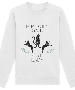 weisses Cat Lady Sweatshirt Damen mit stylishem Katzenmotiv und Schriftzug