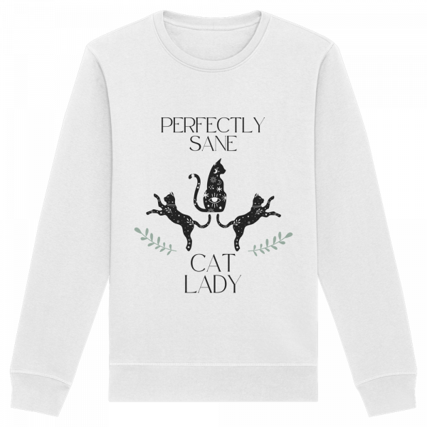 weisses Cat Lady Sweatshirt Damen mit stylishem Katzenmotiv und Schriftzug