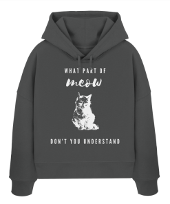 Anthrazit Katzen Hoodie Damen mit weißem Meow Spruch und minimalistischem Katzenprint
