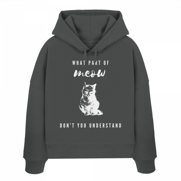 Anthrazit Katzen Hoodie Damen mit weißem Meow Spruch und minimalistischem Katzenprint