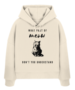Beiger Katzen Hoodie Damen mit Meow Spruch und Katze im Frontprint