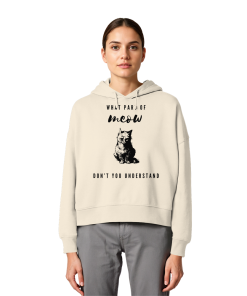 Model trägt beigen Katzen Hoodie Damen mit humorvollem Katzenmotiv