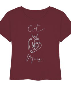 Cat Mom Damen Shirt in Burgundy mit minimalistischem Katzenmotiv in Light Azur von LEODIN Design