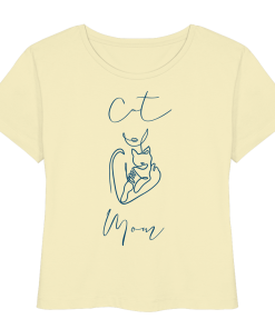 Hellgelbes Damen Bio T-Shirt mit Cat Mom Katzenmotiv in Dark Azur