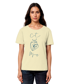 Model trägt hellgelbes Cat Mom Damen Shirt mit Katzenmotiv