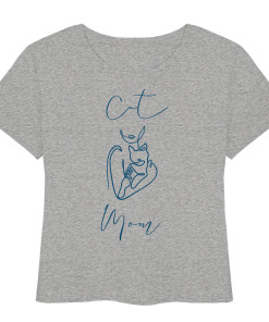 Heather Grey Cat Mom Damen Bio T-Shirt mit minimalistischem Katzenmotiv in Dark Azur von LEODIN Design
