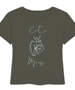 Khaki Cat Mom Damen Shirt mit modernem Katzenmotiv in Light Azur
