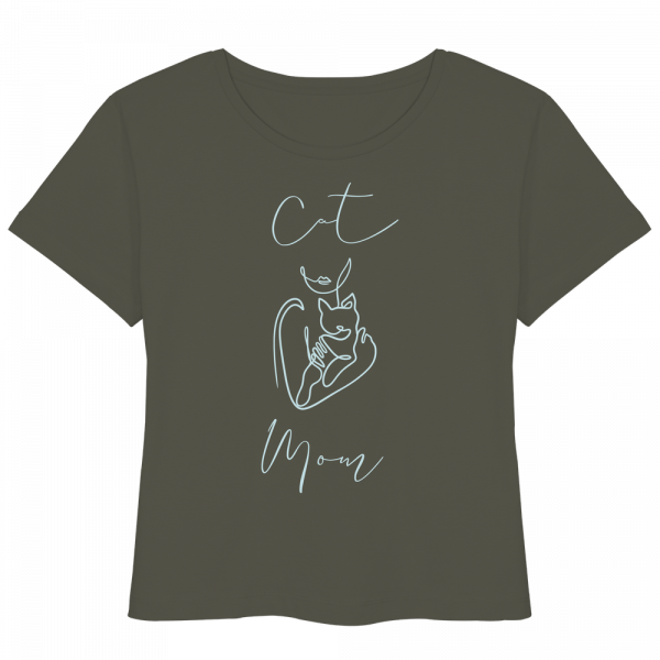 Khaki Cat Mom Damen Shirt mit modernem Katzenmotiv in Light Azur