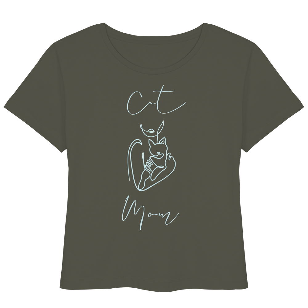 Khaki Cat Mom Damen Shirt mit modernem Katzenmotiv in Light Azur