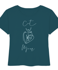 Petrolblaues Cat Mom Damen Shirt mit minimalistischem Katzenprint