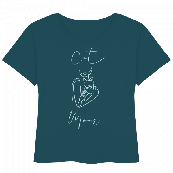 Petrolblaues Cat Mom Damen Shirt mit minimalistischem Katzenprint